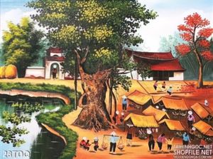 Trang làng quê Việt Nam sơn dầu treo tường