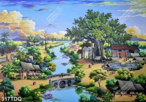 Tranh làng quê trang trí tường in uv