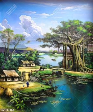 Tranh dán tường bình yên trên đồng quê xưa