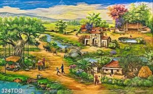 Tranh sơn dầu làng quê bình yên trang trí tường