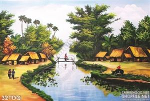 Trang làng quê Việt Nam cảnh bến sông