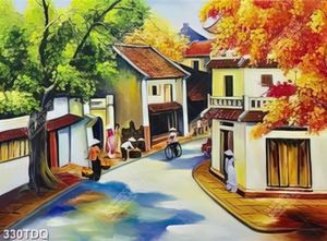 Tranh sơn dầu khu phố cổ gắn tường đẹp nhất