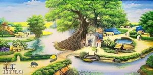 Tranh cây đa lớn đầu làng in uv