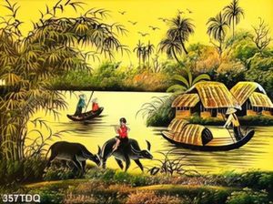 Tranh sơn dầu phố cổ vào thu đẹp nghệ thuật