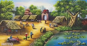 Tranh sơn dầu chợ quê chất lượng cao in uv