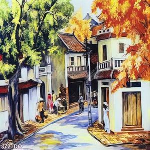 Tranh sơn dầu ngõ nhỏ trong khu phố cổ đẹp