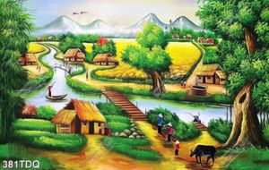 Tranh làng quê Việt Nam vẽ sơn dầu trang trí tường