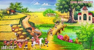 Tranh làng quê vinh quy bái tổ trang trí nội thất
