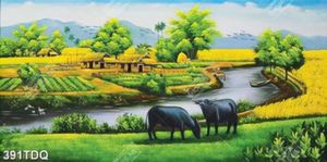 Tranh phong cảnh làng quê Việt Nam in uv