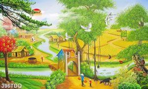 Tranh gắn tường mẹ và con bên cổng làng đẹp nghệ thuật