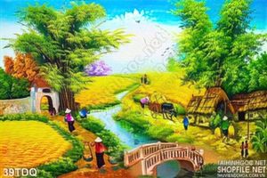 Trang làng quê Việt Nam lúa chín vàng