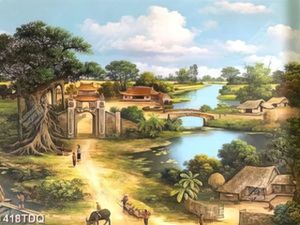 Tranh sơn dầu làng quê Việt Nam gắn tường đẹp