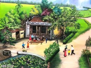 Tranh mùa xuân trên làng quê Việt Nam