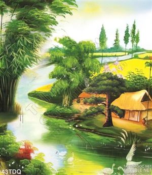 Trang làng quê Việt Nam bên dòng sông