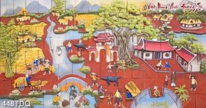Tranh 3D làng quê Việt Nam khổ ngang trang trí tường đẹp