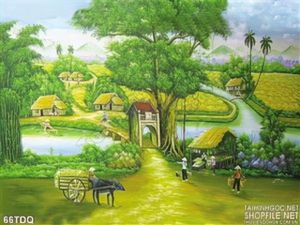 Tranh làng quê cảnh sinh hoạt ở làng quê