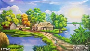 Tranh làng quê con đường nhỏ vào nhà tôi đẹp
