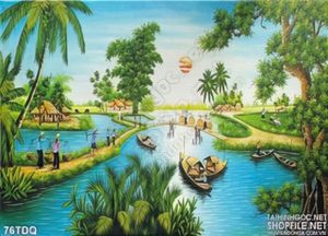 Tranh đồng quê nông thôn con sông yên bình