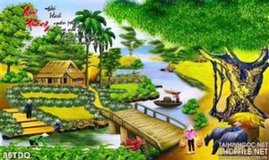 Tranh đồng quê nông thôn cây đa và con trâu