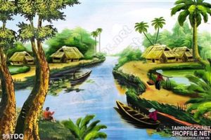 Tranh đồng quê con sông xanh chảy êm đềm