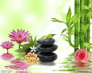 Tranh in spa hoa sen và hoa hồng đẹp
