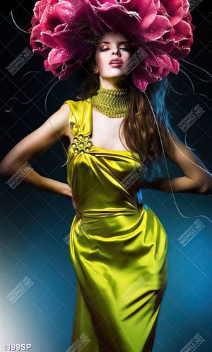 Tranh canvas đẹp cô gái mặc váy xanh đội hoa