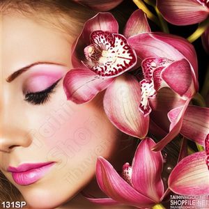 Tranh spa cô gái và hoa lan tím