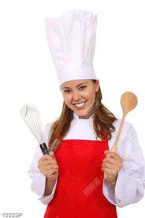 Tranh nữ đầu bếp tươi cười vui vẻ
