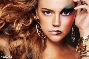Tranh cô gái xinh đẹp được trang điểm một bên mặt
