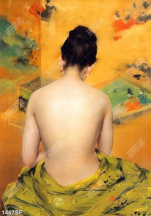 Tranh sơn dầu cô gái quấn khăn để lộ vai trần treo tường spa