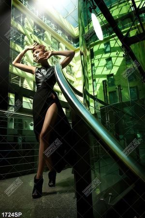 Tranh người mẫu đứng tạo dáng trong tòa nhà kính