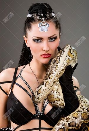 Tranh người mẫu cá tính tạo dáng với trăn