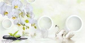 Tranh psd đẹp trang trí spa hoa lan và thiên nga trắng