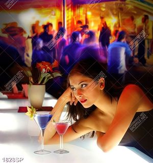 Tranh cô gái ngồi một mình trong bar in uv