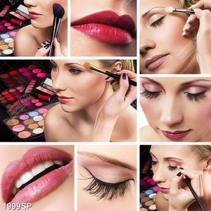 Tranh bộ ghép các bước make up trên gương mặt cô gái