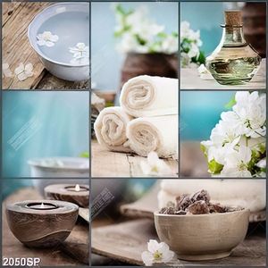 Tranh ghép treo tường spa hoa trắng và ngọn nến