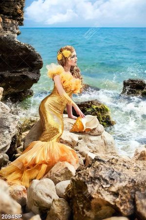 Tranh spa nàng tiên cá xinh đẹp ngôi trên mỏm đá ven biển