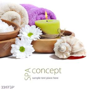 Tranh treo spa in canvas hoa trắng nến thơm và con ốc biển