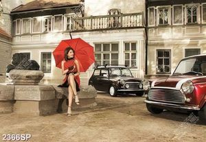 Tranh in uv người đẹp ngồi bên đài phun nước treo spa