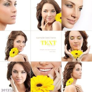 Tranh bộ ghép người đẹp và hoa vàng treo tường spa