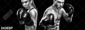 Tranh nghệ thuật trắng đen hai võ sỹ boxing