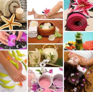 Tranh bộ ghép hoa và trà trang trí tường spa