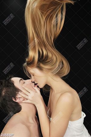 Tranh nghệ thuật treo spa đôi nam nữ hôn nhau