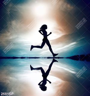 Tranh nghệ thuật cô gái chạy dưới bầu trời