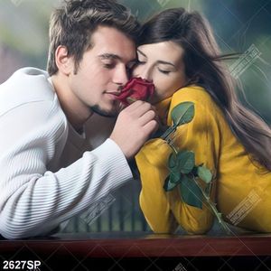 Tranh spa cặp đôi và bông hoa hồng