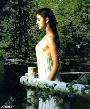 Tranh vẽ cô gái xinh đẹp trong bộ váy trắng treo tường spa