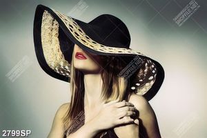 Tranh spa cô gái đội chiếc mũ rộng vành che đi gương mặt