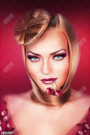 Tranh người đẹp cắn trái cherry nghệ thuật treo tường spa
