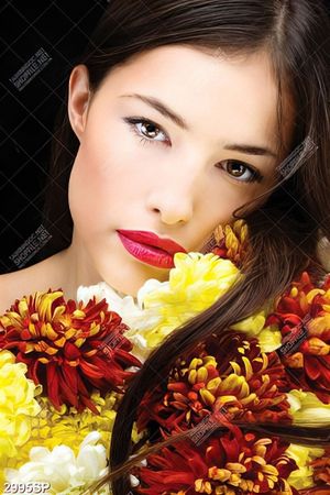 Tranh spa người đẹp bên bó hoa cúc