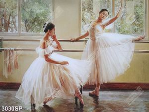 Tranh vẽ hai cô nàng múa ballet xinh đẹp trang trí tường spa